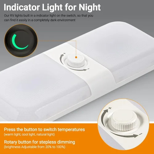 Vista 6 de CT CAPETRONIX Luces Interiores para RV 1700LM, Luces para Camper de 3 Colores TEM, Regulables 12v Voltios Luminaria de Luces LED, Luz de Cúpula