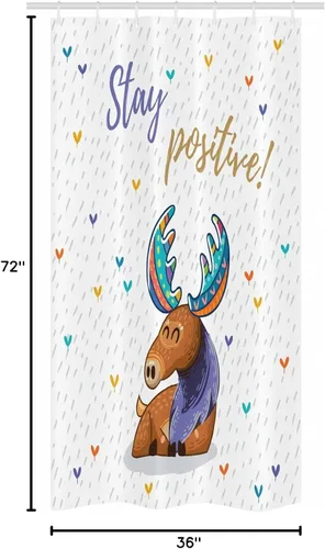 Vista 4 de Ambesonne Moose Stall - Cortina de ducha con texto "Stay Positive Deer", diseño de ciervos bohemio, multicolor