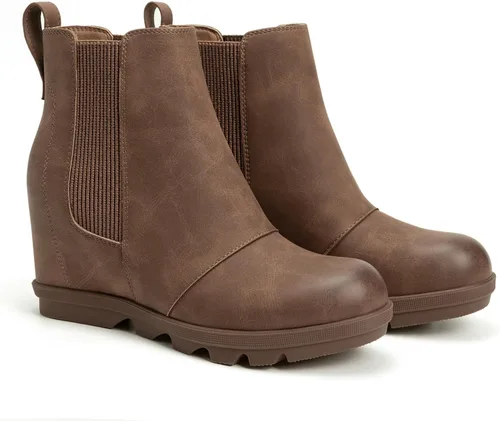 Vista 11 de Athlefit - Botas de cuña para mujer, botines cómodos al tobillo marrón (02Brown)