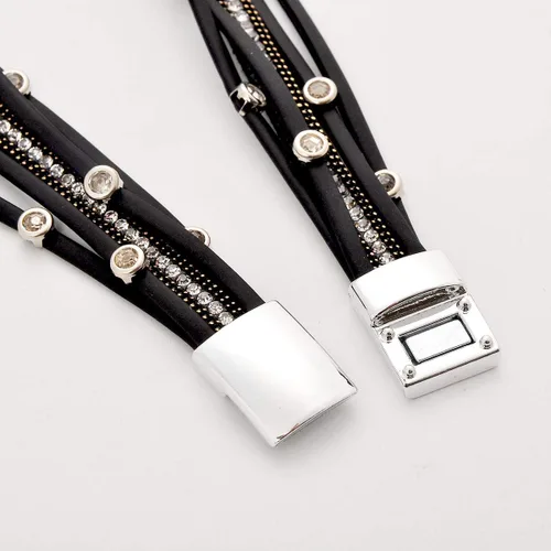 Vista 4 de Pulsera de cuero para mujer con cuentas de cristal para mujer