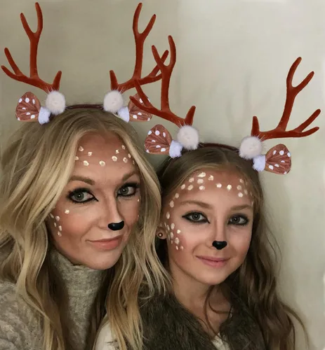 Vista 6 de Accesorios de disfraz de ciervo para mujer, diadema con orejas de cuerno, diadema de cuernos de cervatillo para Navidad, disfraz de Halloween
