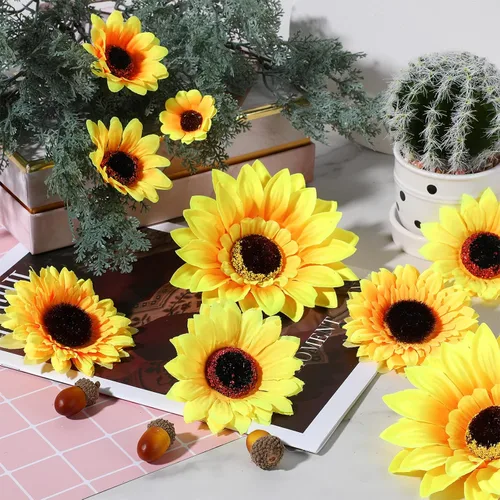 Vista 7 de 150 piezas de girasoles artificiales de seda artificial, decoración