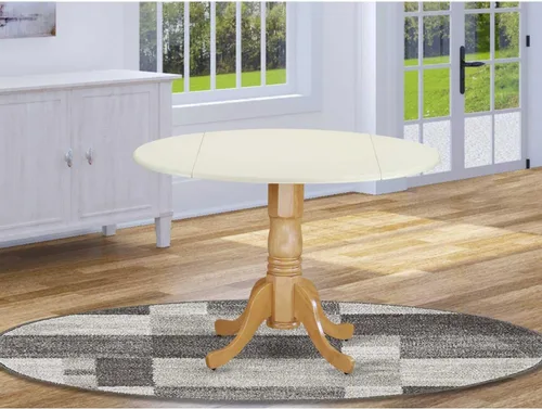 Vista 23 de HomeStock Mesa de comedor redonda de madera, mesa de cocina resistente para espacios pequeños, color negro y cereza/36 pulgadas sin gotas