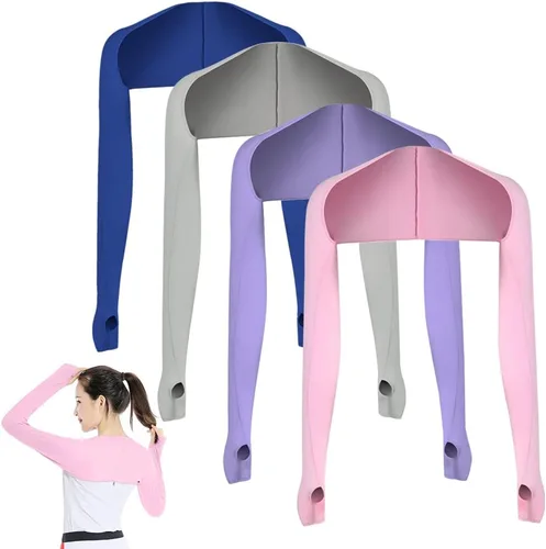 Vista 17 de Katutude 4 piezas de chal refrescante para mujer, manga de protección solar, transpirable, anti rayos UV, con agujeros para los dedos, para golf