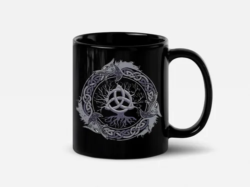 Vista 6 de Soul'n'Passions Triquetra Tree of Life - Taza de cerámica nórdica Yggdrasil, 11 onzas, color negro