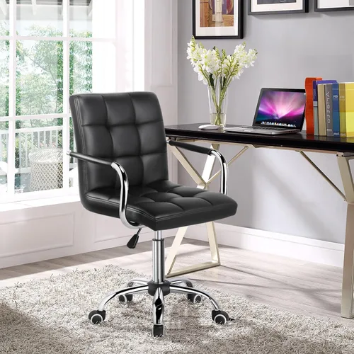 Vista 2 de Yaheetech - Silla de escritorio - Silla de oficina con brazos/ruedas para estudiantes, giratoria, de piel sintética, para computadora en casa
