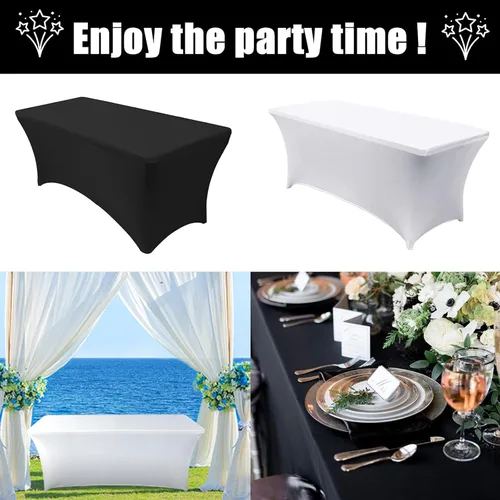 Vista 5 de Heochy - 2 piezas de mantel de 4 pies para mesa rectangular - Mantel rectangular elástico de spandex negro para cumpleaños, cóctel, boda, fiesta