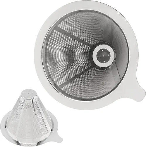 Vista 3 de TQEONKL - Gotero de café reutilizable sin papel, cono de metal, reutilizable, taza individual (2-4 tazas)