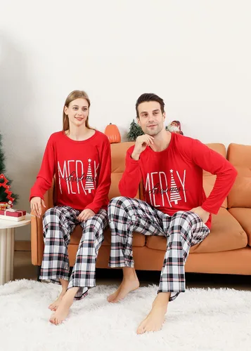 Vista 5 de VNVNE Family Christmas Pajamas Matching Sets, Cute Christmas Printed Sleepwear Holiday Xmas PJs for Women Men Kids