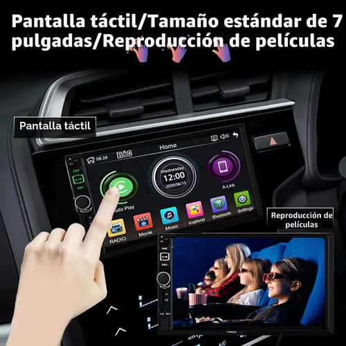 Vista 5 de Radio estéreo de coche doble DIN compatible con Apple Carplay y Android Auto, pantalla táctil HD de 7 pulgadas con control de voz, Mirror Link