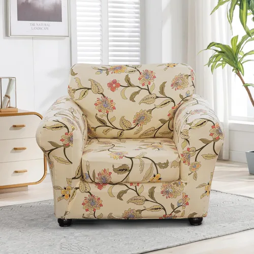 Vista 2 de Lamberia Funda de Sofá Estampada de Alta Elasticidad Fundas de Sofá de 2 Piezas Funda de Sillón con Una Funda de Cojín Separada Parte Inferior Flor