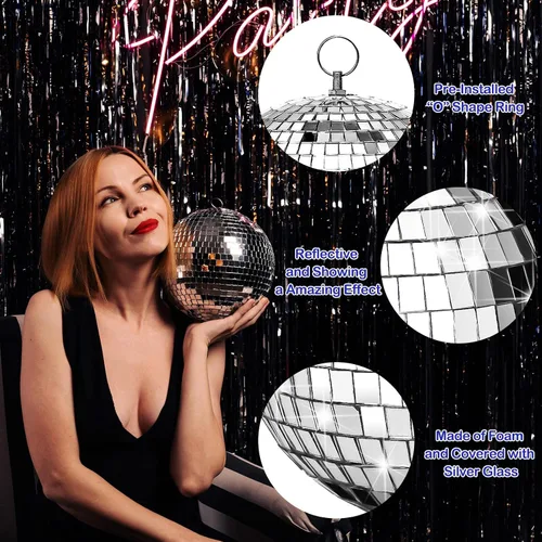 Vista 4 de Funtery 100 Piezas Bolas de Discoteca con Espejo a Granel Surtidas Plateadas Colgantes Decoración de Bolas de Discoteca para Hogar Boda Cumpleaños