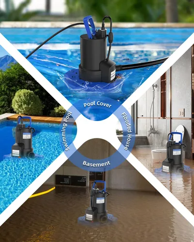 Vista 7 de Bomba automática de cubierta de piscina, bomba de agua sumergible de 1 HP 5000 GPH con válvula de retención y 3 adaptadores, cable de 29.5 pies