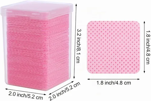 Vista 2 de 200 almohadillas de algodón para uñas, 1 botella dispensadora de bomba extraíble, toallitas de pegamento para pestañas suaves no tejidas Rosa