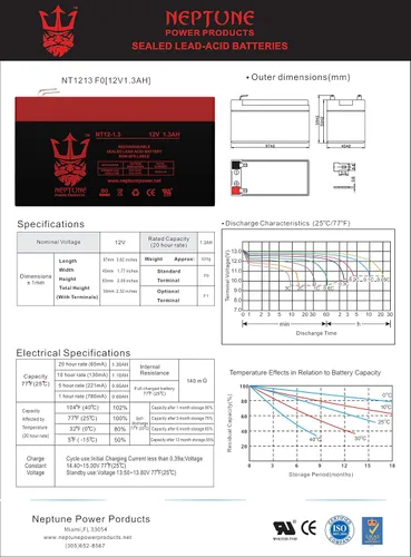 Vista 8 de Neptune - Batería SLA de repuesto para Ultratech Power Products original UT1213 12 V 1,3 Ah