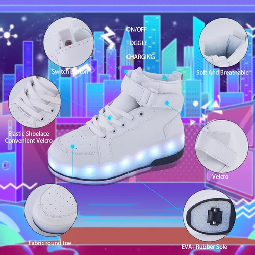 Vista 3 de PYYIQI Zapatos con luz LED, zapatos de patinaje con ruedas para niños y niñas, tenis para exteriores para niños
