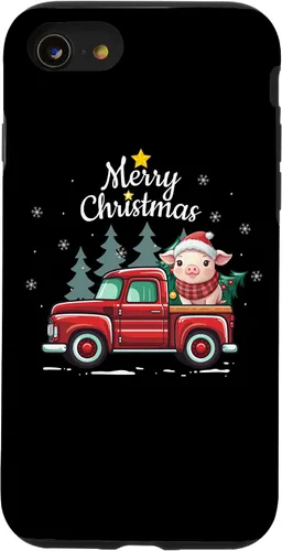 Vista 13 de Funda divertida para iPhone 15 Pig Christmas Truck Plaid