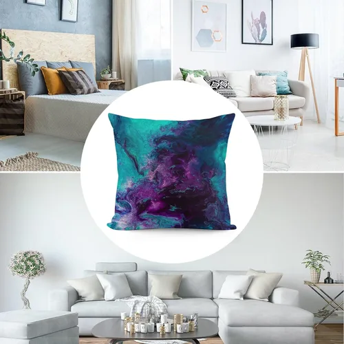 Vista 7 de Funda de almohada de terciopelo nebuloso de galaxia, turquesa, morado, verde azulado, funda de almohada cuadrada, decoración del hogar para cama