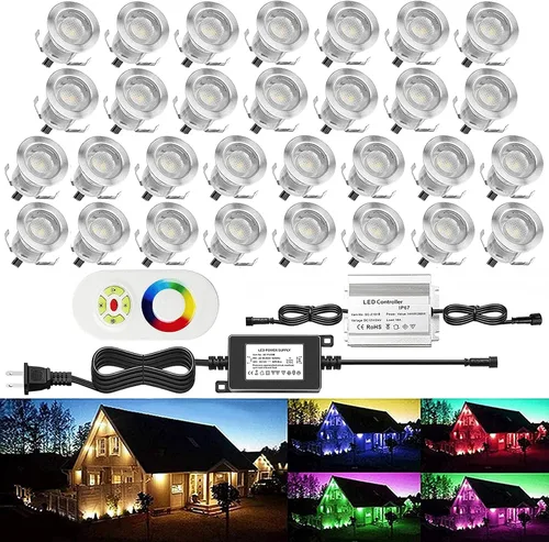 Vista 11 de Kits de luces LED empotrables para cubierta con carcasa protectora, iluminación LED de paisaje al aire libre IP67 impermeable, CC 12 V de bajo Azul