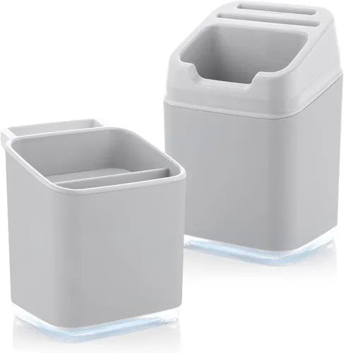 Vista 4 de Minky Homecare Organizador de esponja para fregadero con bandeja extraíble, riel para paños y boquilla de drenaje, organizador de huellas pequeñas