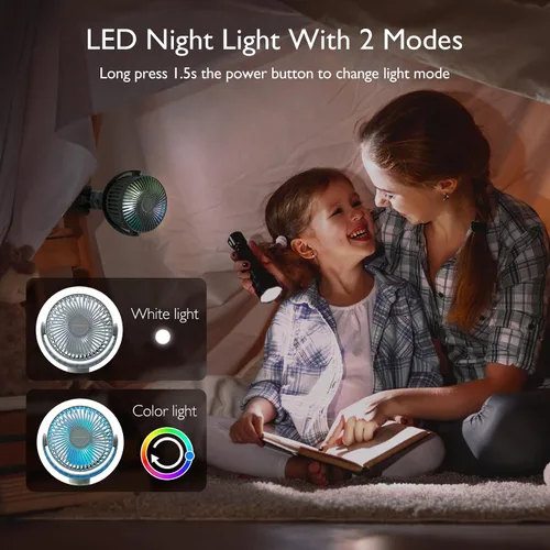 Vista 8 de Momcozy Ventilador portátil para cochecito de 8000 mAh, batería de 27 horas de duración desmontable de 4 velocidades de rotación de 360° con 2