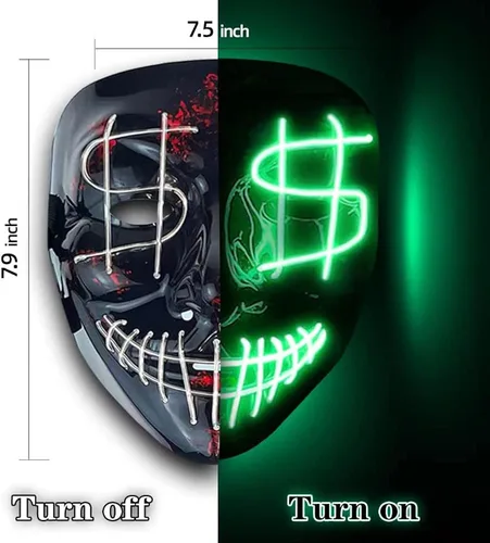 Vista 6 de Máscara LED de Halloween máscara de Purga con luz LED para adultos y niños máscara de disfraz de Purga aterradora para Halloween y cosplay