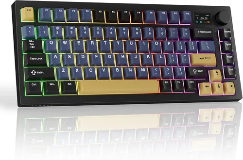 Vista 9 de TECWARE Teclado mecánico para juegos Spectre 75 Pantalla LCD personalizable y perilla Bluetooth inalámbrico de tres modos de 2.4 GHz Montaje