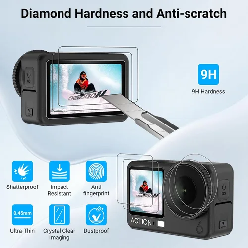 Vista 5 de CYNOVA Osmo Action 6 - Protector de pantalla para DJI Osmo Action 6, protector de pantalla de vidrio templado ultra transparente con 1 funda