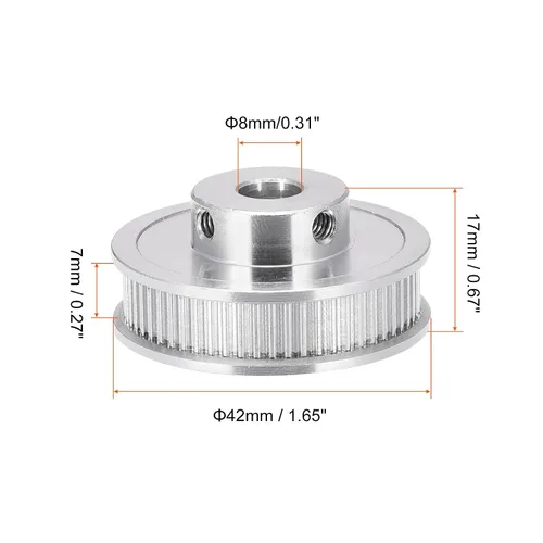 Vista 2 de Polea de distribución de ruedas síncronas de aluminio con tornillo [para impresoras 3D de 0.236 in de ancho, máquinas CNC] - 60 dientes de diámetro