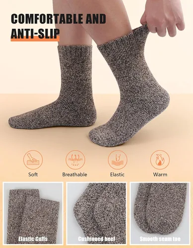 Vista 4 de UUMIAER Calcetines de lana merino para hombre, 5 pares de calcetines térmicos de lana para senderismo, calcetines gruesos de invierno