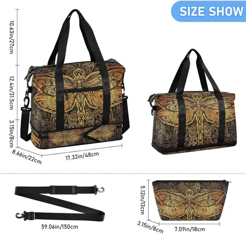 Vista 3 de ALAZA Golden Dragonfly Mandala Bolsa de viaje para mujeres y hombres, bolsa de gimnasio deportiva con compartimento para zapatos, bolsa de fin