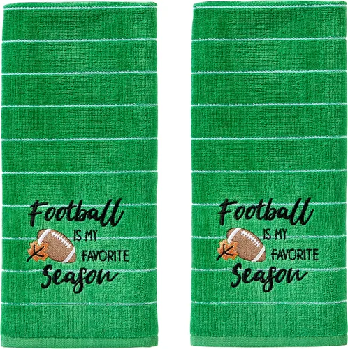 Vista 11 de SKL Home Set de 2 toallas de mano de fútbol de otoño/otoñal Jacqaurd 100% algodón para baño/cocina/bar y regalo, color marrón claro