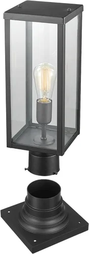 Vista 6 de Globe Electric 44384 Lámpara de poste de lámpara para exteriores con adaptador de base, negro mate, inserciones de vidrio transparente, iluminación