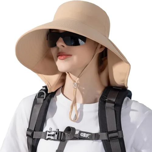 Vista 13 de HUAMULAN Sombrero de verano de ala ancha para mujer, agujero para cola de Bg8112-negro