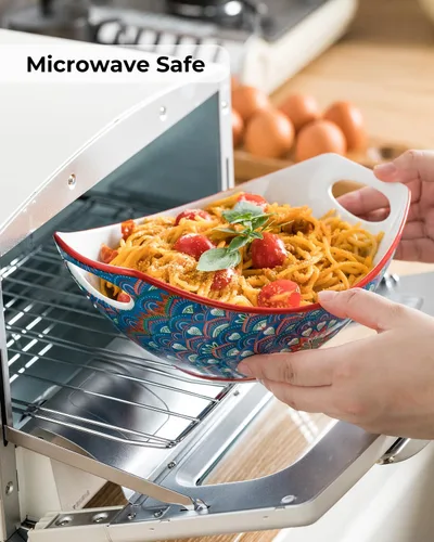 Vista 5 de LAUCHUH Tazones para servir con asas, platos de porcelana bohemia para entretener coloridos cuencos anidables para ensalada para cocina, fiesta