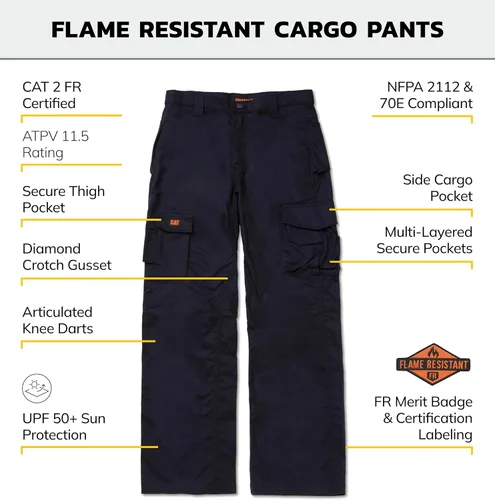Vista 3 de Cat erpillar FR - Pantalones de trabajo para hombre hechos de mezcla de algodón transpirable resistente al fuego de 9 onzas con amplio