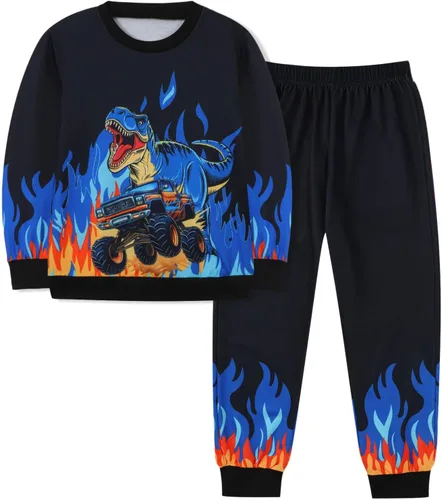 Vista 10 de Ochine Ropa para niños pequeños, sudadera de manga larga con estampado de dinosaurio T-Rex, sudadera y pantalones, 2 piezas, trajes de otoño e