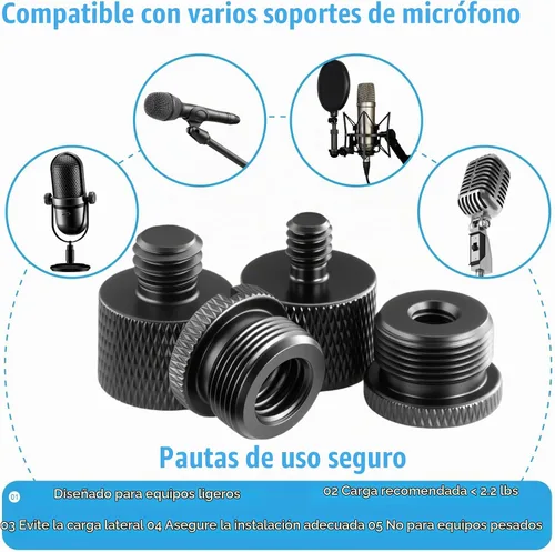 Vista 3 de Paquete de 8 adaptadores de soporte de micrófono, adaptador de micrófono de rosca de tornillo
