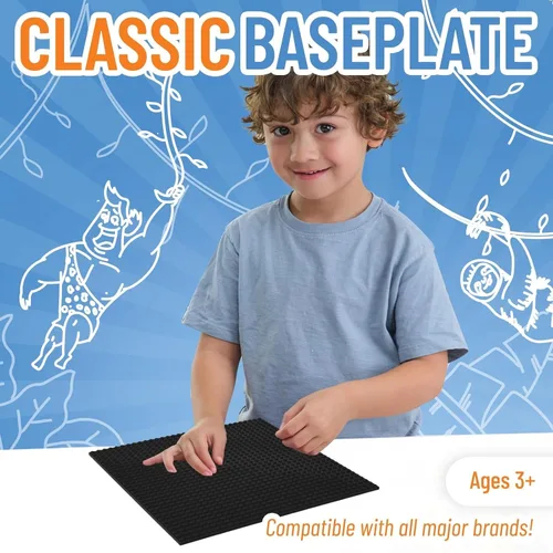 Vista 2 de Strictly Briks Placa base clásica negra – Placas base apilables para construcciones de ladrillos de varios niveles – Compatible con todas