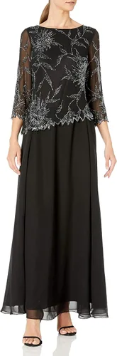 Vista 8 de J Kara Vestido largo con cuello redondo y manga 3/4 para mujer Cameo/Blanco/Plata
