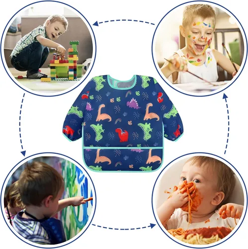 Vista 6 de Accmor 4 Pack Long Sleeve Bibs, Baby Smock Waterproof Full Sleeved Bib for Baby Toddler 6-36 Months