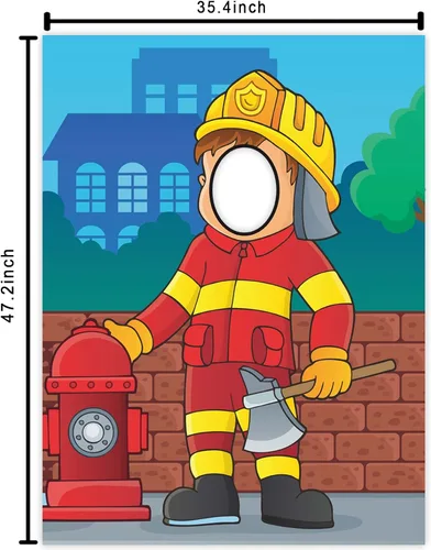 Vista 2 de Cartel de fotos de bombero, fondo grande con cara de bombero para juego de simulación, fiesta, rescate, decoración temática para fiesta de primer