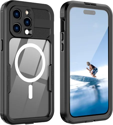 Vista 10 de Funda impermeable para iPhone 15 Plus, protector de pantalla integrado, a prueba de golpes, a prueba de nieve, a prueba de polvo, funda protectora