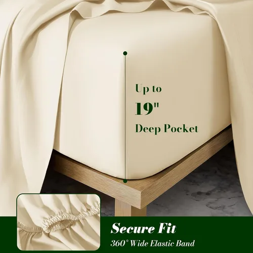 Vista 2 de LBRO2M Juego de sábanas de 100% rayón derivado de Bam_Boo, sábanas refrescantes de 19 pulgadas con bolsillo profundo, 4 piezas, transpirable y suave