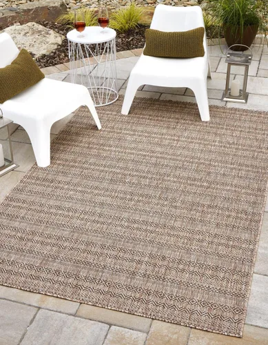 Vista 15 de Unique Loom Outdoor Striped Collection Alfombra de área - Maia (2' 2" x 3' 1" Rectángulo, Beige/Marfil)