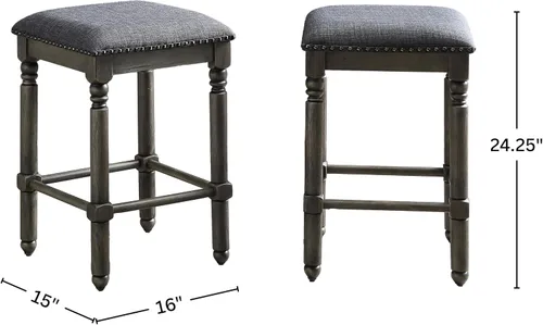 Vista 2 de Roundhill Furniture Arnhem Taburetes tapizados de madera para encimera, juego de 2, color gris