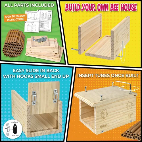 Vista 2 de Rivajam Construye un proyecto de carpintería de bricolaje de casa de abejas Caja de anidación de madera solitaria Mason Bee House Kit