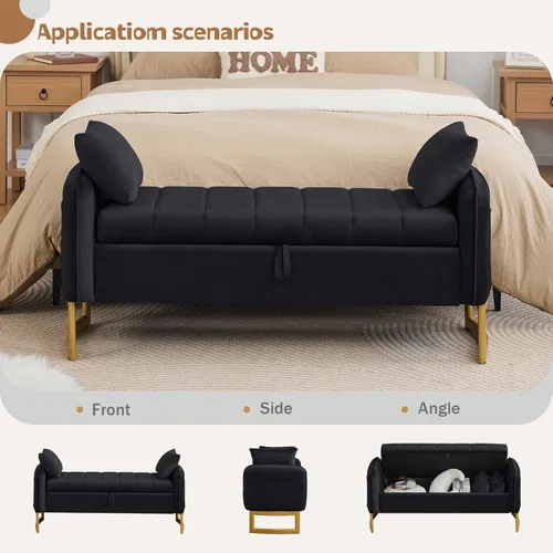 Vista 6 de Banco de almacenamiento para el extremo de la cama, bancos otomanos de Negro