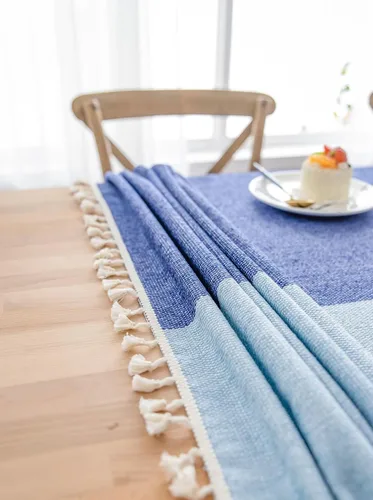 Vista 6 de Party Table Cover, 24 x 24 inch, Square, Blue Green-Patchwork, Cotton Linen Patchwork Table Cloth Washable
