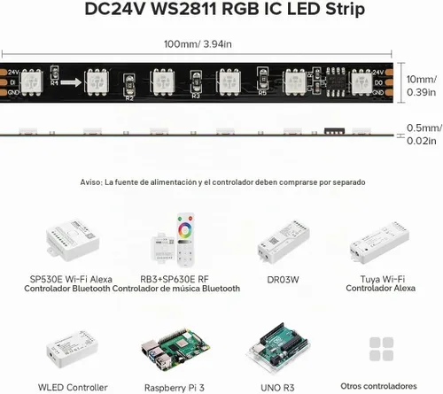 Vista 2 de BTF-LIGHTING WS2811 Tira de LED RGB direccionable DC24V 32FT 600LED Negro Pcb